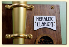 The Heraldic Clarion laser engraved label and brass horn supports