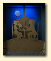 Calm weather scene at night from steampunk barometer