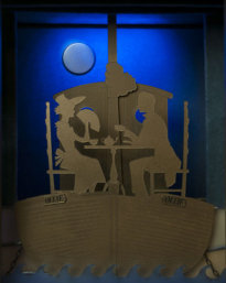 Calm weather scene at night from steampunk barometer