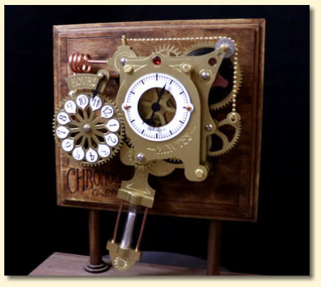A completed beautiful Chronograph Clock Kit, reminiscent of Victorian engineering