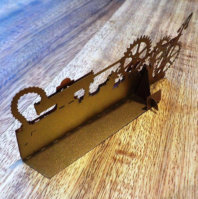 Rear of steampunk wedding reception place name