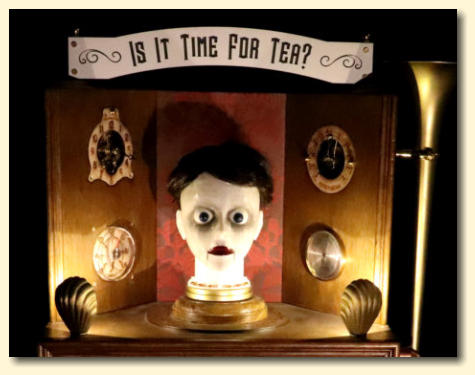 Florence the automaton illuminated by two 3D printed Victorian style footlights