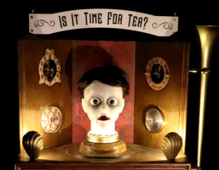 Florence the automaton illuminated by two 3D printed Victorian style footlights
