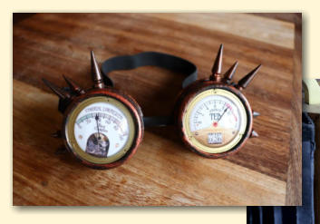 The gauges fit within a 'standard' pair of stempunk goggles