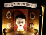 Florence the automaton illuminated by two 3D printed Victorian style footlights