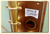 A nice view of the Heraldic Clarion's brass horn supports, engraved label and air inlet